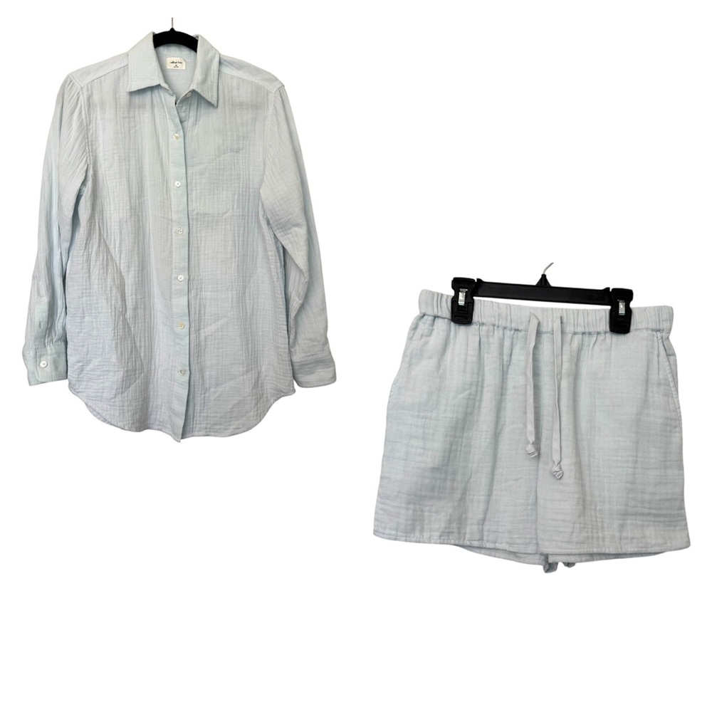 Wilfred Free Gauze Button Down Shirt & Shorts Set Light Blue